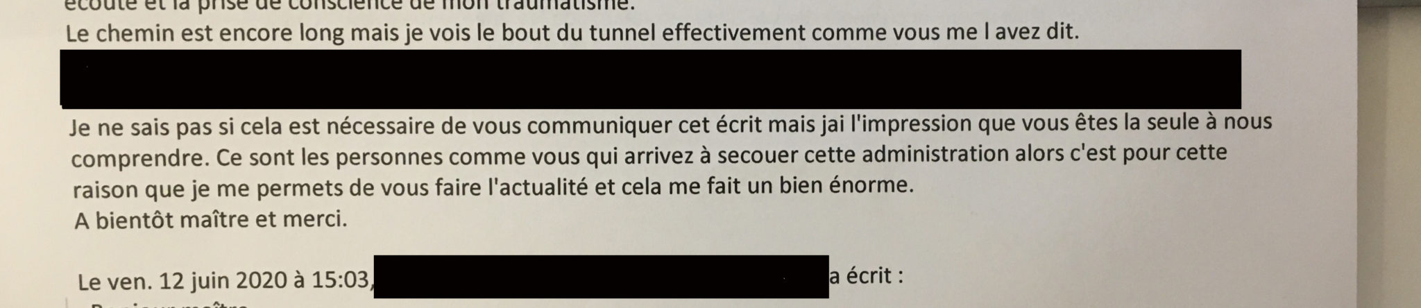 avis client 2020-vous êtes la seule à nous comprendre juillet 2020 un client remercie Me Chalus Pénochet pour son écoute et sa compréhension