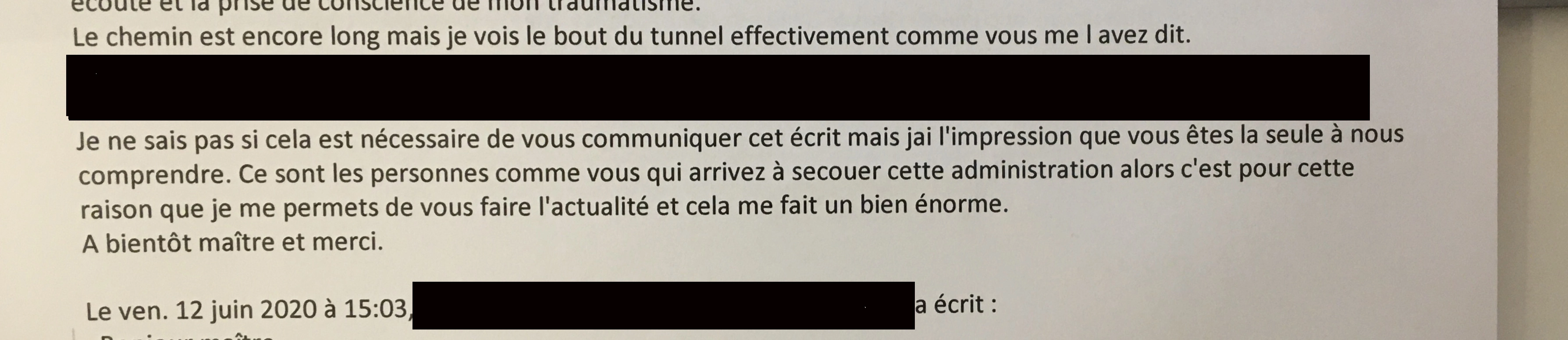 juillet 2020 un client remercie Me Chalus Pénochet pour son écoute et sa compréhension