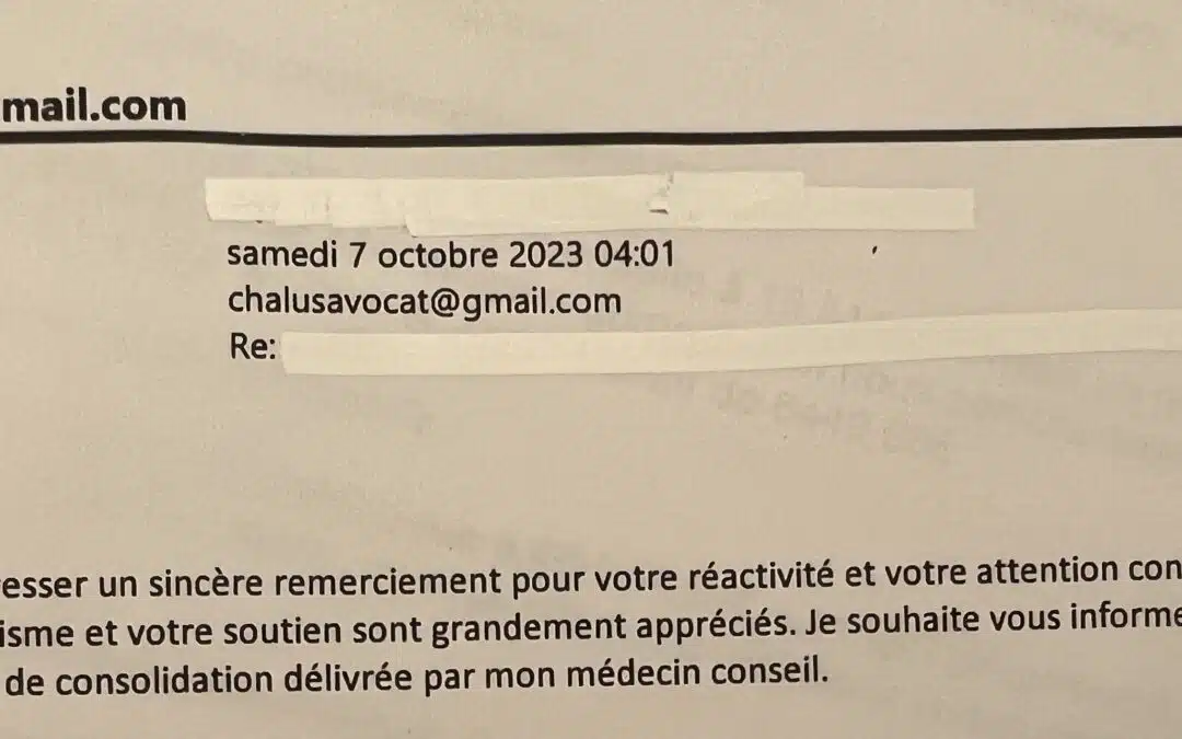 Votre réactivité, votre attention, votre professionnalisme et votre soutien… – Victime accident du travail