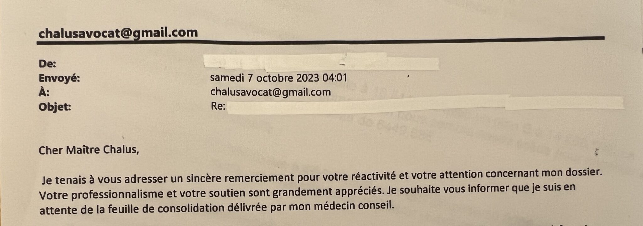 Un email de remerciement