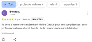 Une victime de morsure de chat remercie Me Chalus pour sa compétence, son professionnalisme et son écoute.